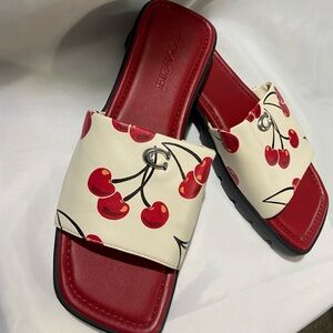 New COACH Florence Sandals with Cherry Print